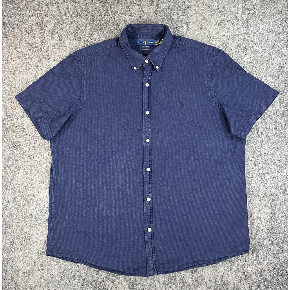 Polo Ralph Lauren Mens XL Short Sleeve Button Up Shirt Seersucker Untucked Fit